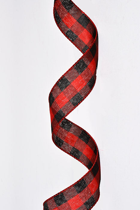 1-1/2" X 10Yds Wired Buffalo Rider Plaid Ribbon Red/Black