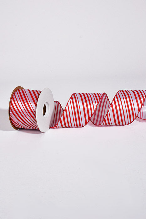 2-1/2" X 10Yds Wired Peppermint Ribbon Red/White