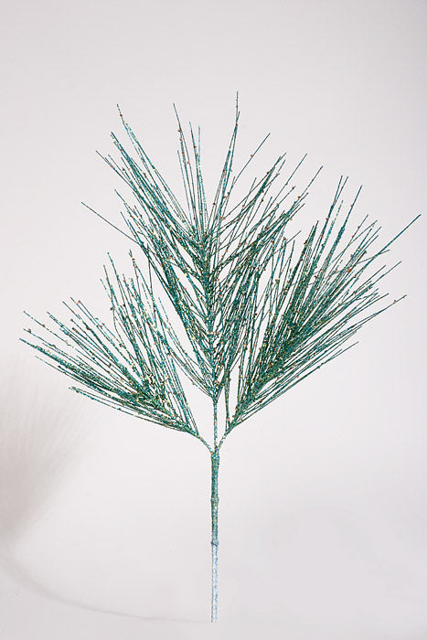 23" Glitter Long Needle Pine Spray Aqua