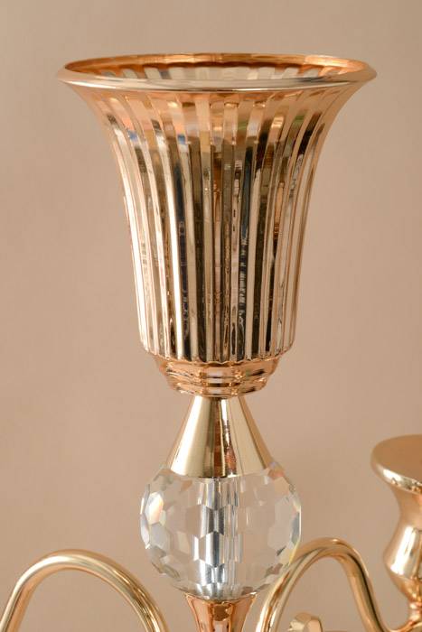 36" Metal 5-lite Candelabrum W/crystal Gold