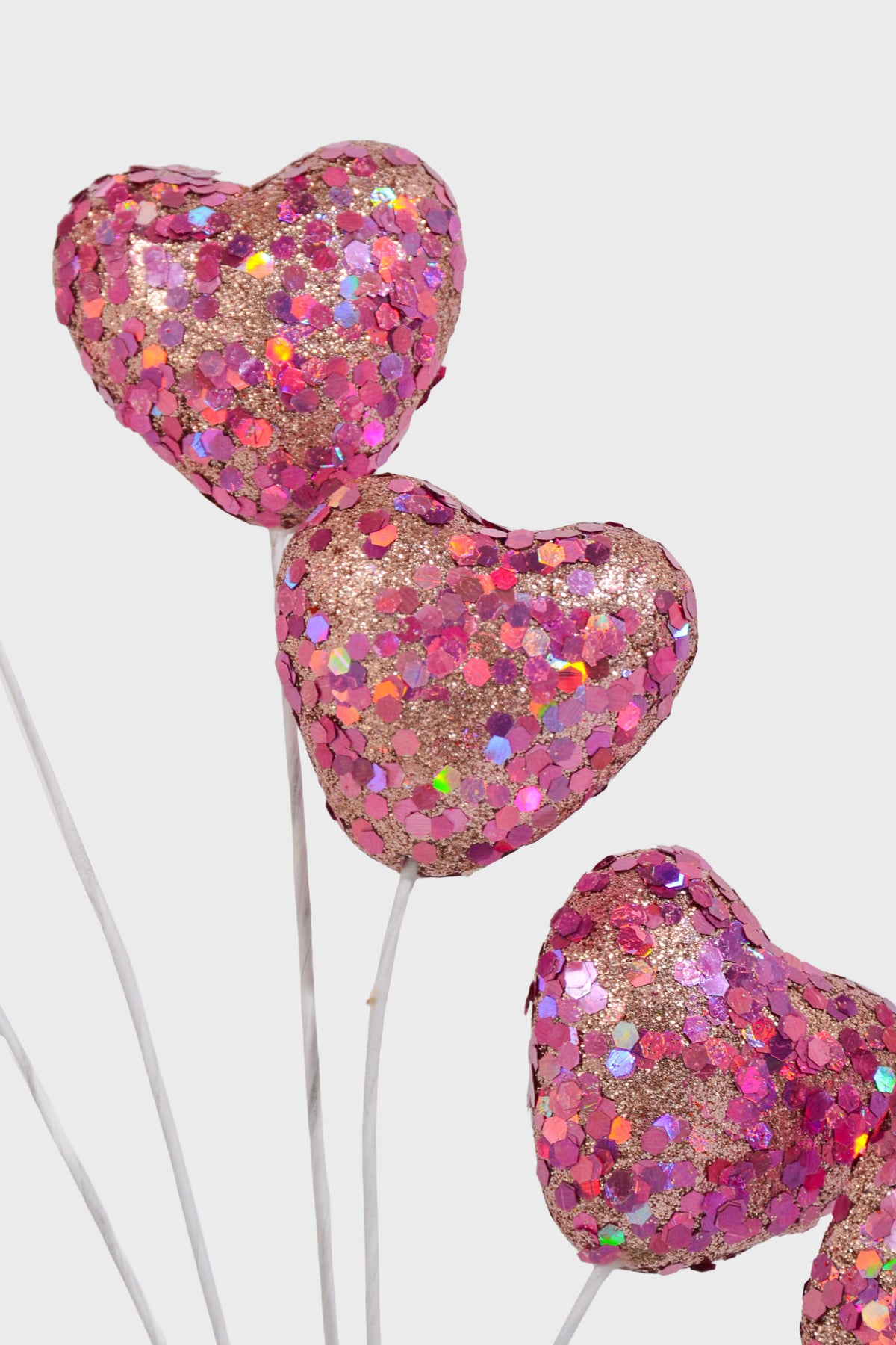 14.5" Glitter Hearts Stem Pink