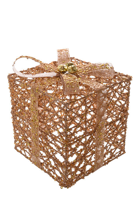 6"/8" Metal Gift Box Glitter Champagne Set/2