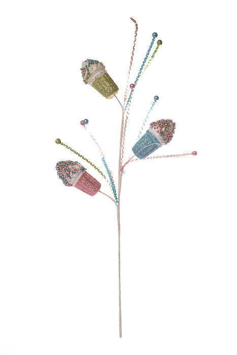 30" Glitter Ice Cream Sequins Stem Spray Pastel/Multi Color