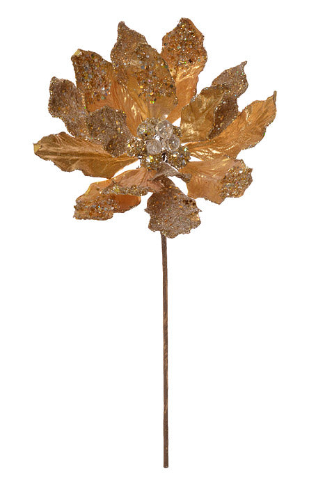20" X 10" Heavy Jeweled Poinsettia Stem (Gold)