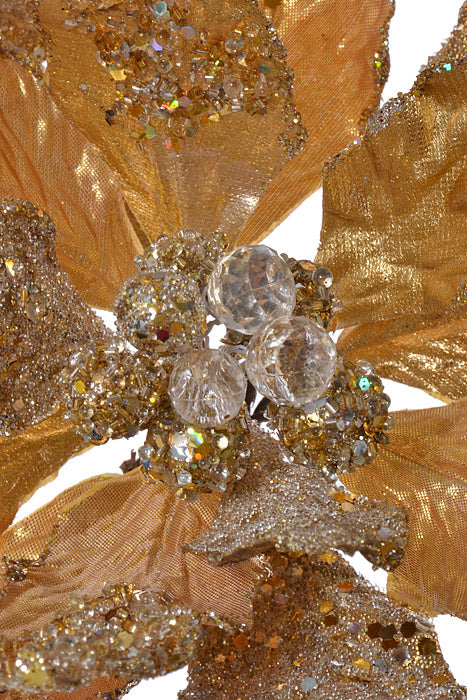 20" X 10" Heavy Jeweled Poinsettia Stem (Gold)
