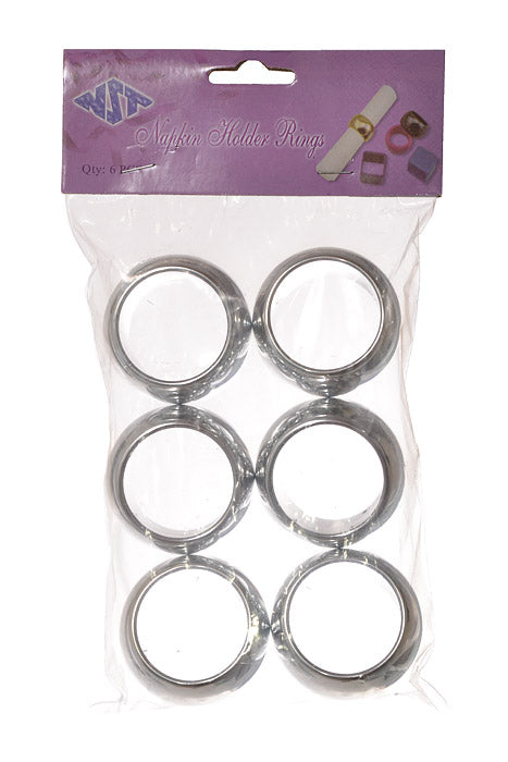 2" Plastic Round Napkin Holder Ring Silver Pkg/6