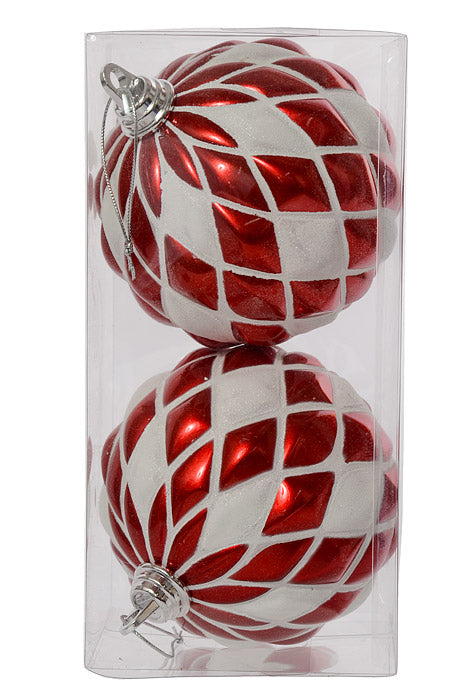 150Mm Design Ball Ornament Red/White Pkg/2