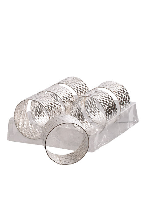 1.9" x 1.1"Metal Weave Napkin Ring Silver Pkg/6