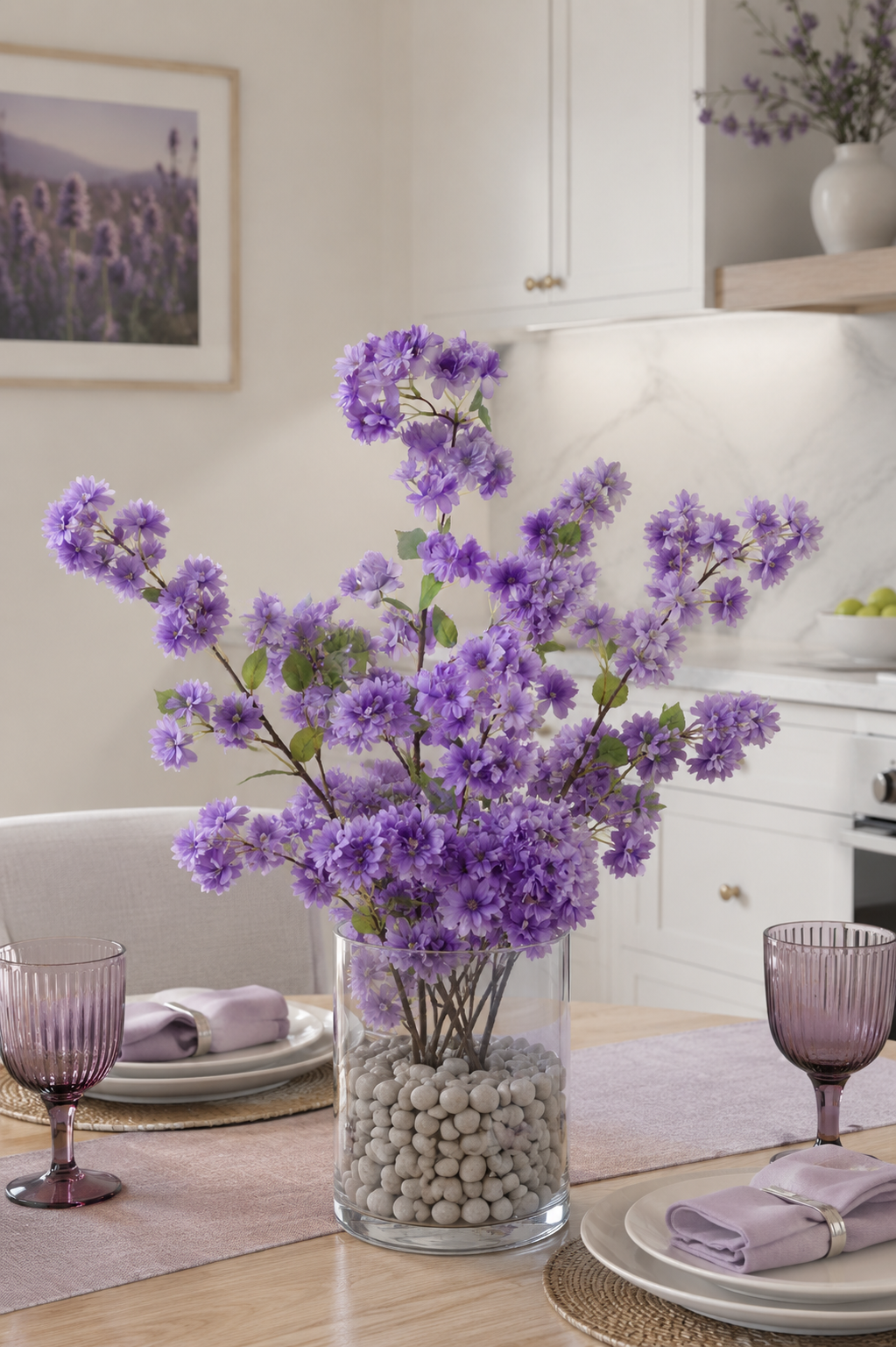 40" Silk Cherry Blossom Spray lavender