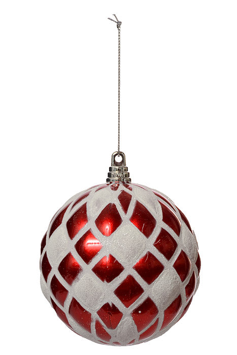 100Mm Design Ball Ornament Red/White Pkg/4
