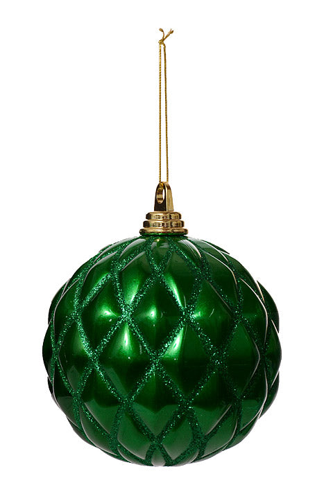 150Mm Design Ornament Ball With Glitter Green Pkg/2