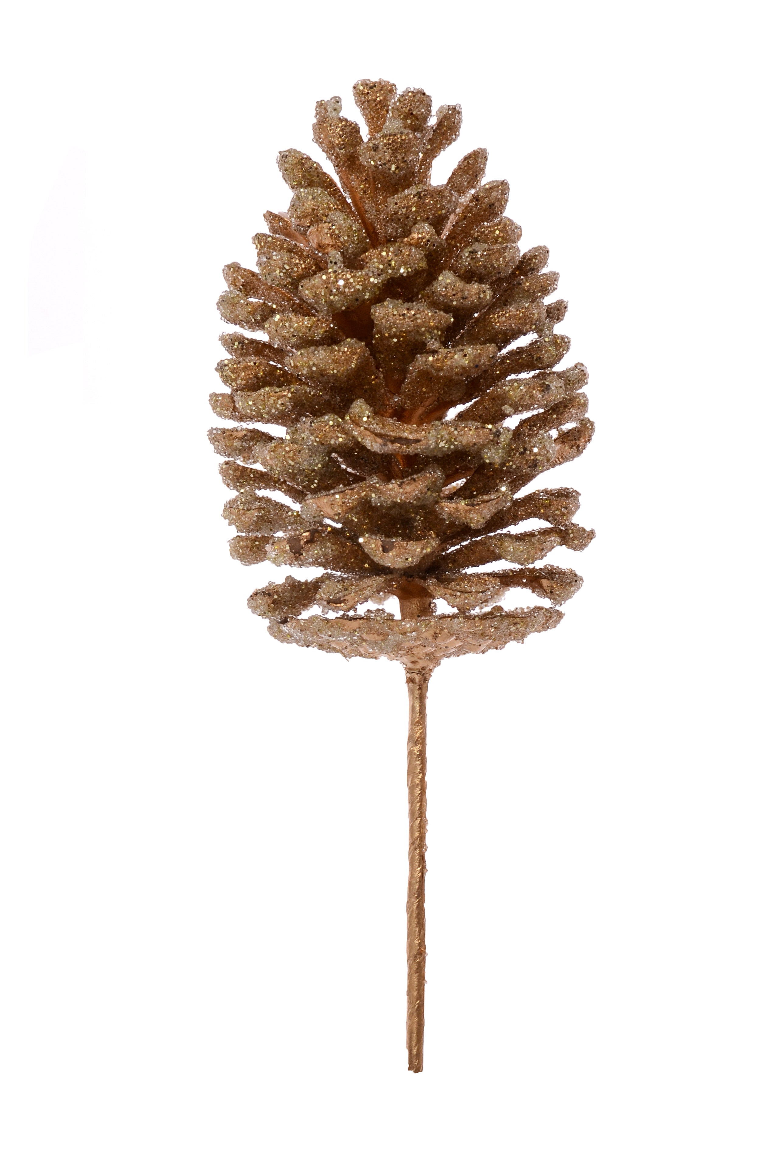 10" Glitter Pine Cone Pick Gold