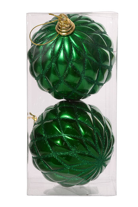 150Mm Design Ornament Ball With Glitter Green Pkg/2