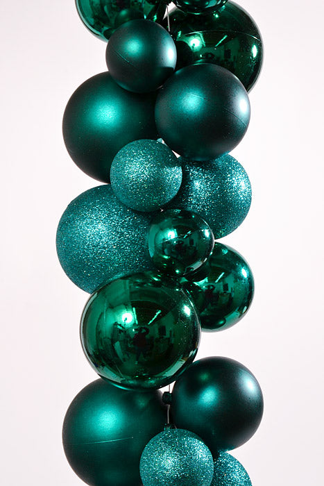8Ft Shiny Matte Glitter Ball Garland Dark Green