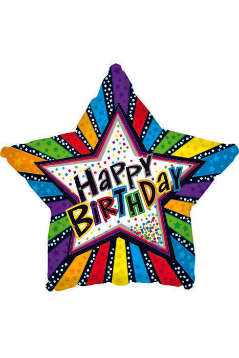 18" Foil Balloon Happy Birthday Stripes W/stars Pkg/10