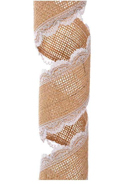 2.35" X 10yds Jute Burlap Ribbon W/lace Natural/white