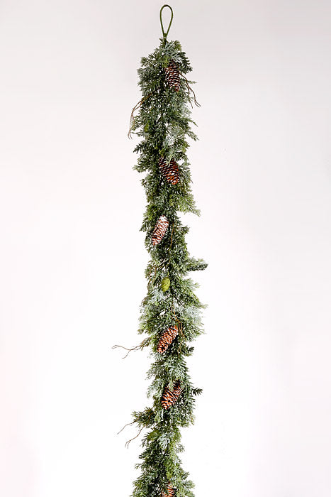 6Ft Frosted Pine Cone Garland Green