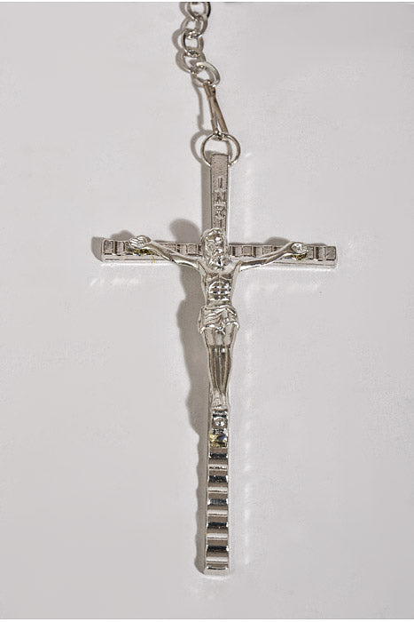 44" Eternal Rosary With Small Cross Silver