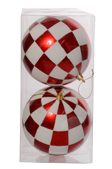 150Mm Ornament Ball Red/White Pkg/2