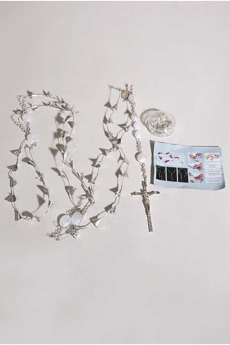 65" Eternal Rosary With Small Cross Silver