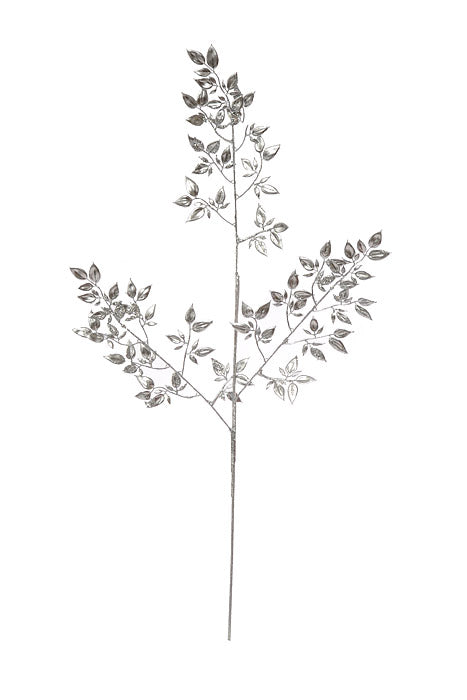 36" Glitter Mini Privet Leaf Spray Silver