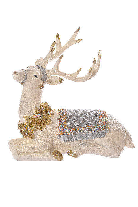 10" Resin Laying Deer With Glitter Saddle & Blanket Ivory/Champagne
