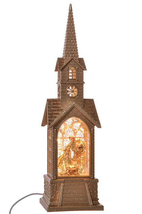 16" Led Battery Timer Nativity Church Water Globe Champagne