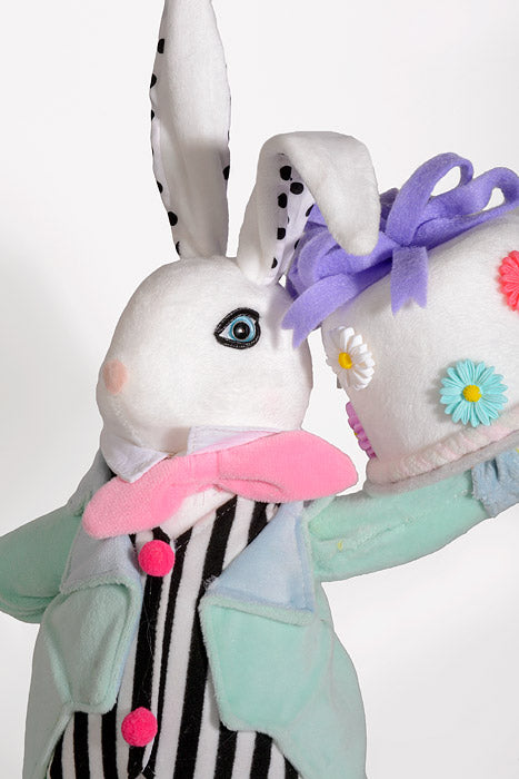 19" Styrofoam Dressed Boy Bunny W/Cake Multi-Color