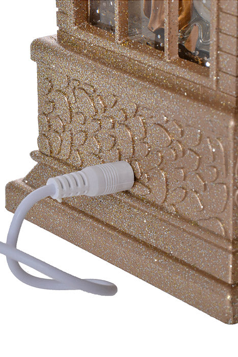 16" Led Battery Timer Nativity Church Water Globe Champagne