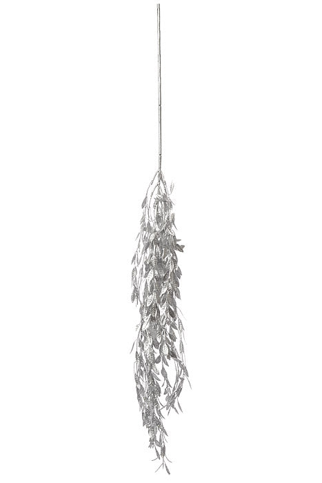 34" Glitter Leaf Hanging Spray Silver