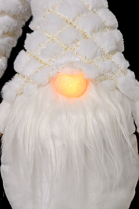 30" Sitting Gnome With Light White/Gold