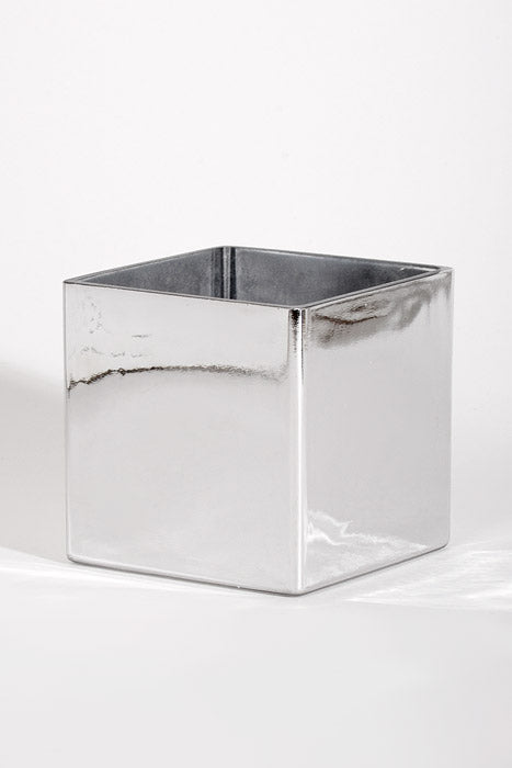 4.75" X 4.75" Square Glass Vase Silver Grinded