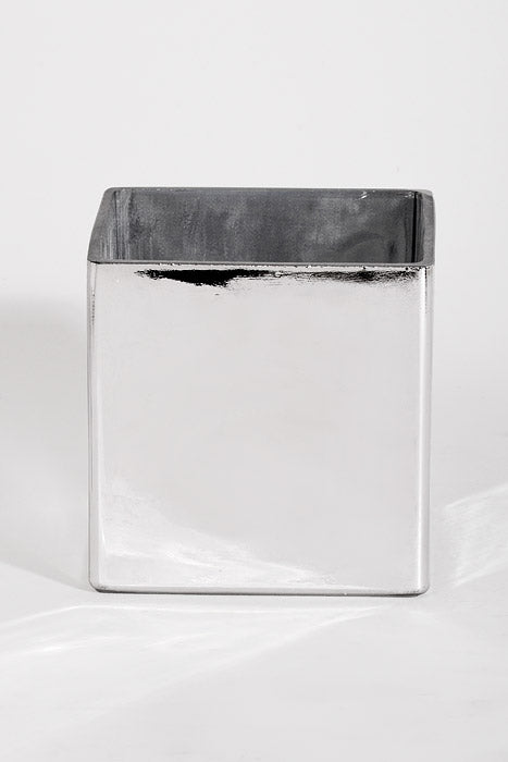 4.75" X 4.75" Square Glass Vase Silver Grinded