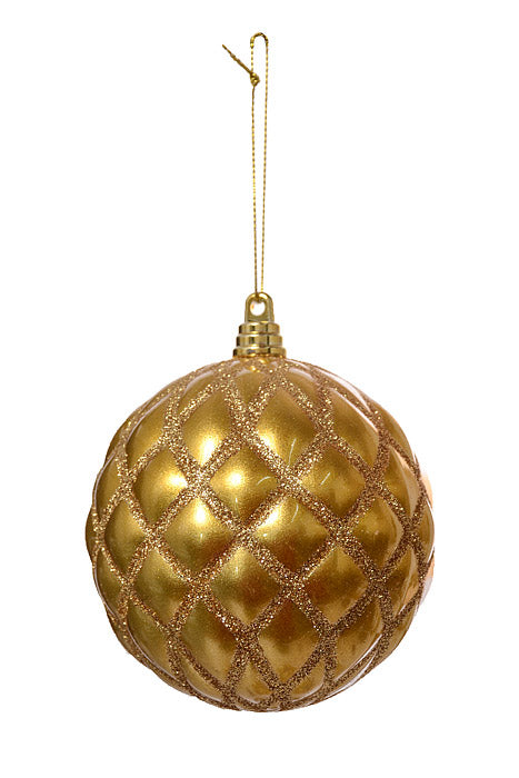 100Mm Design Ornament Ball With Glitter Gold Pkg/4