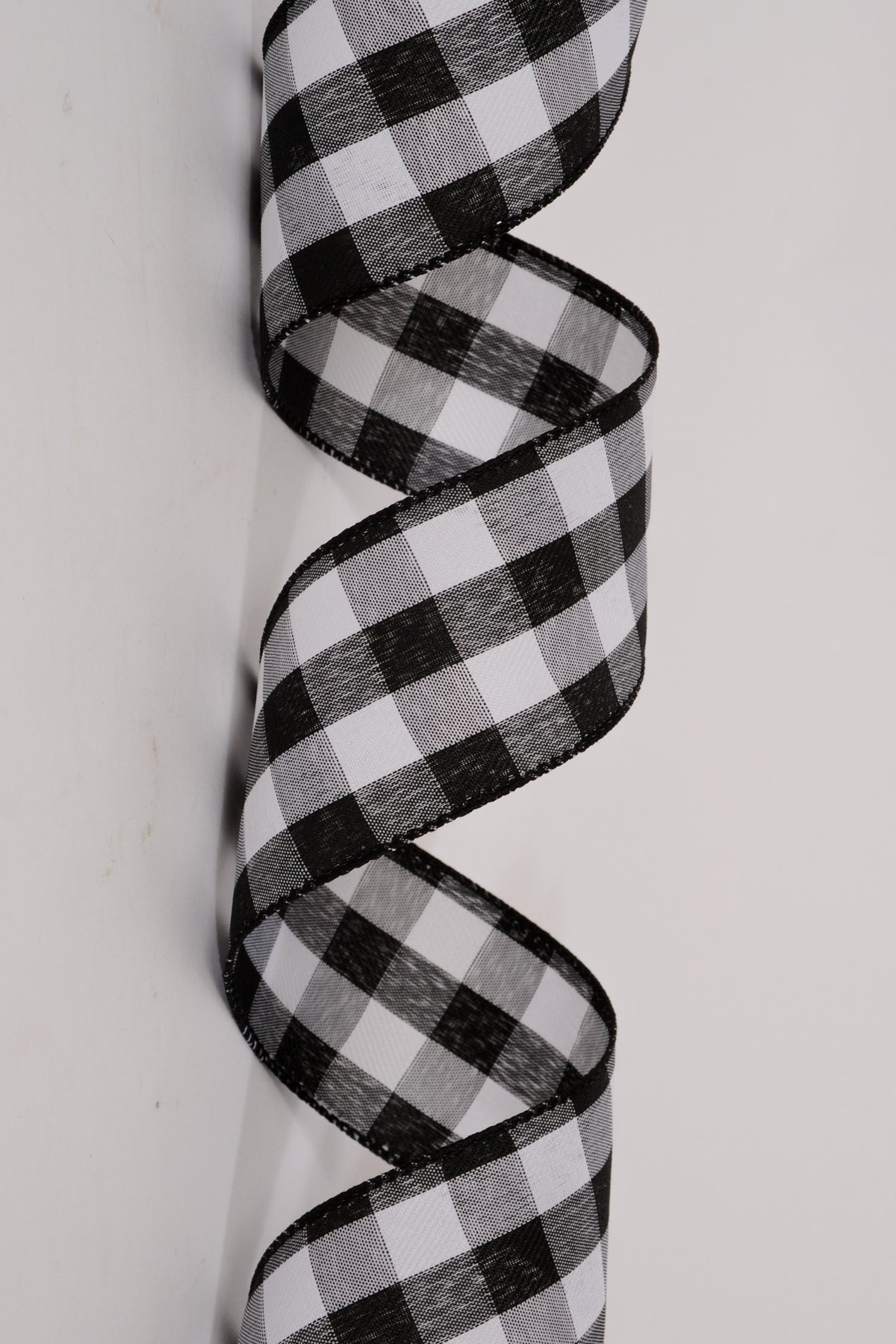 2.5" X 100Ft Wired Woven Check Ribbon Black/White