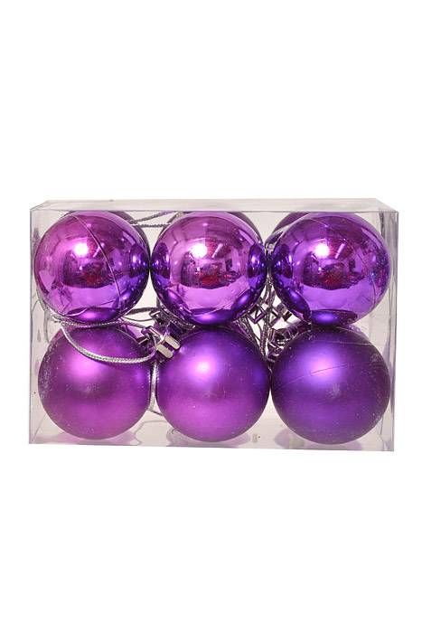 40mm Shiny & Matte Plastic Ball Ornament Purple Pkg/12