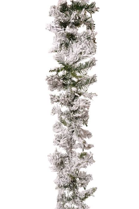 9 Ft Flocked Balsam Garland W/ Clear Lights Snow Green