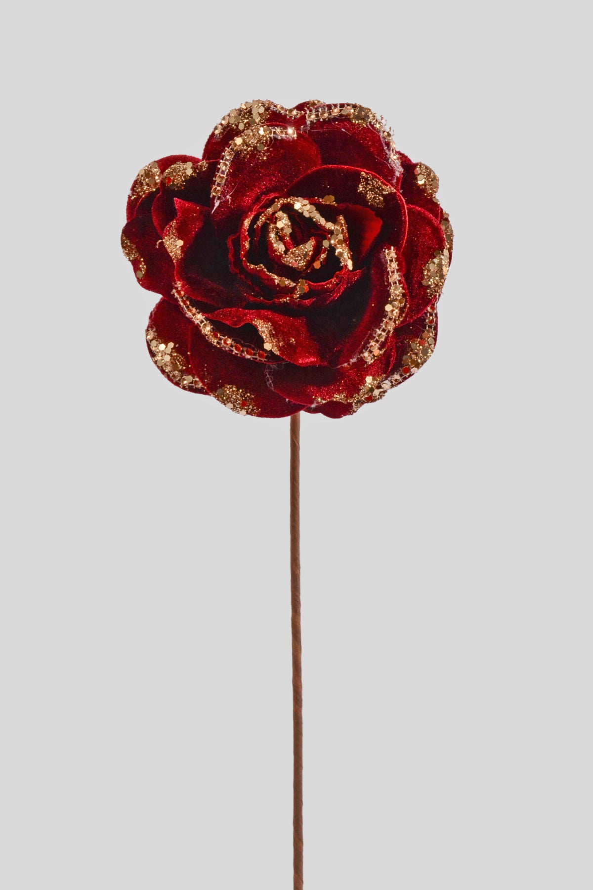 19" Glitter Jewel Rose Stem Burgundy