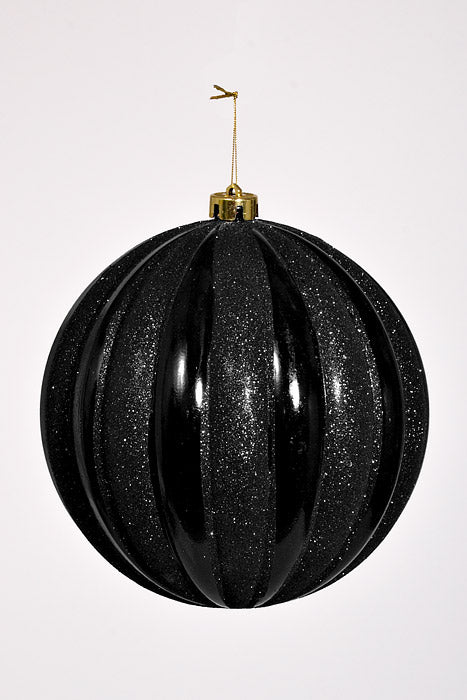 200Mm Shiny Pumpkin Ball With Glitter Ornament Black