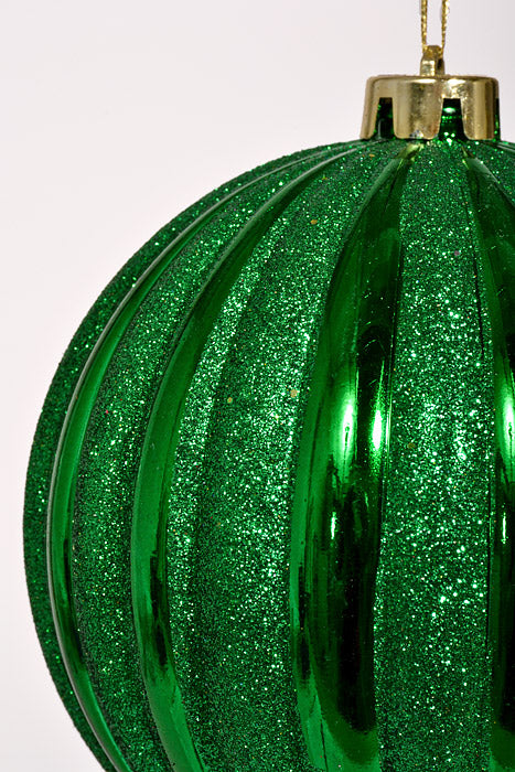 150Mm Shiny Pumpkin Ball With Glitter Ornament Green