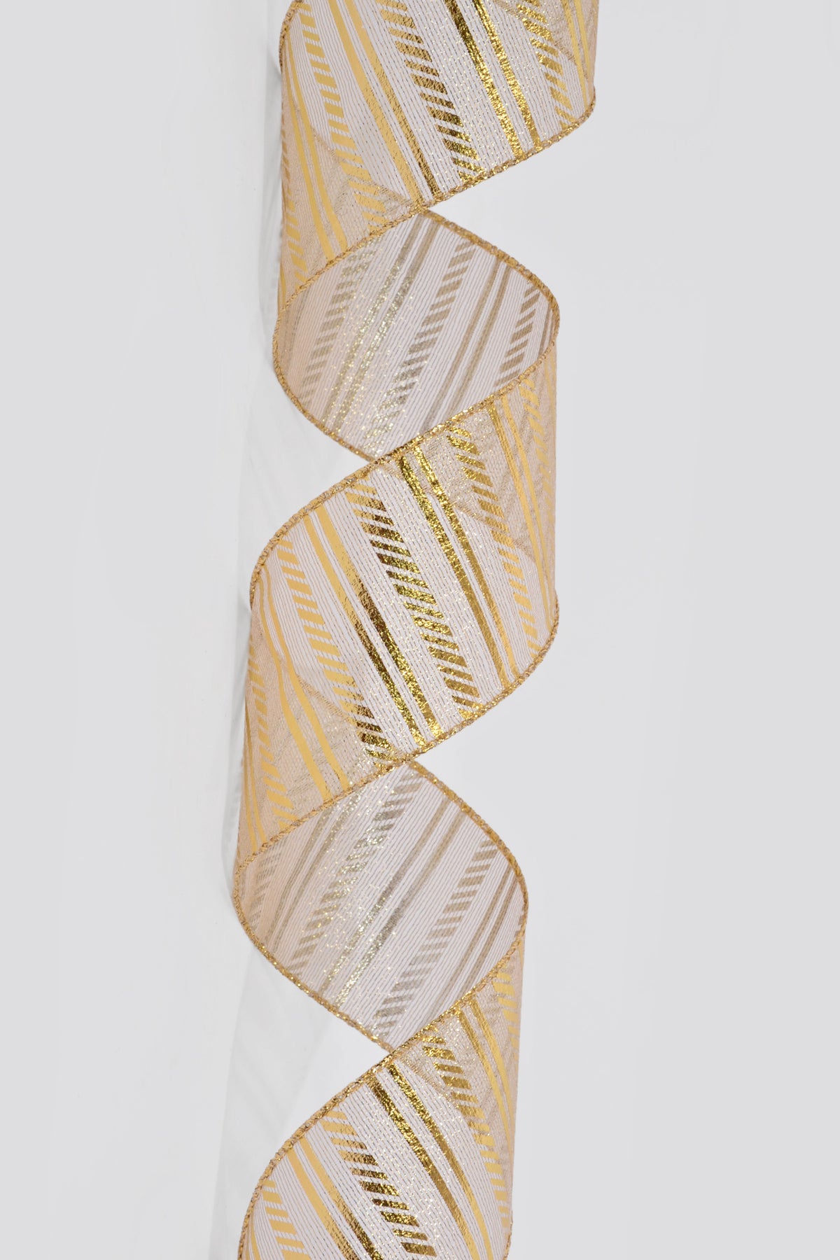 2.5" X 10Yds Wired Gold Sheer/Embossed Horizontal Stripes Ribbon