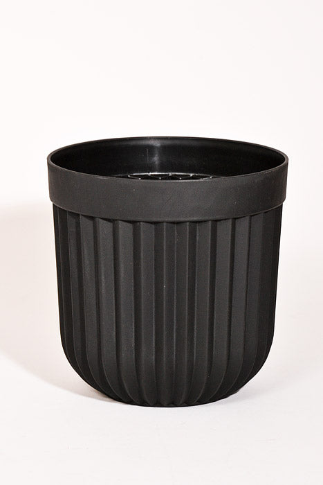 9.75" Round Striped Plastic Planter Black