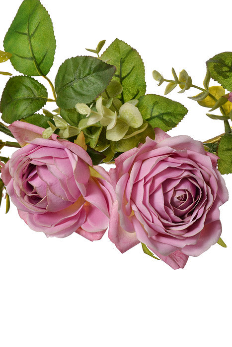 15" Silk Rose Hydrangea Wreath Lavender/Green