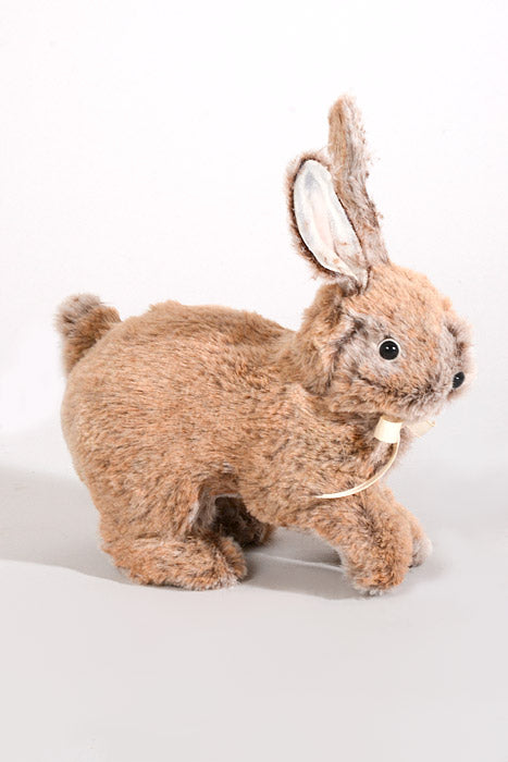 9" Faux Fur Walking Bunny Natural