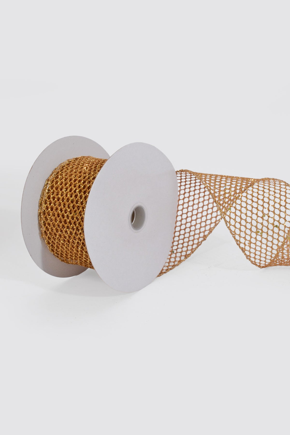 2.5" X 10Yds Wired Mega Glitter Netting Ribbon Gold