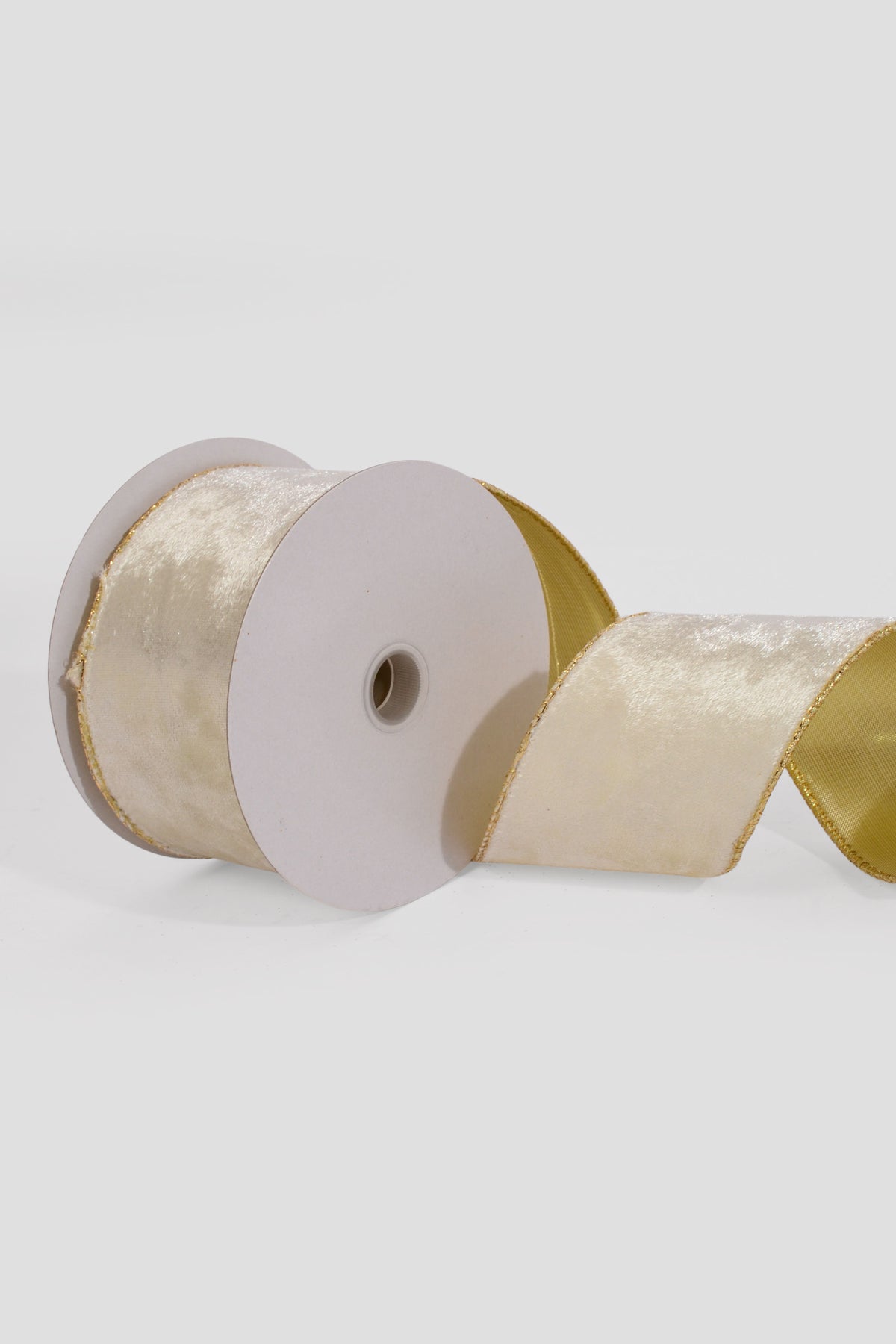 2.5" X 10Yds Wired Crushed Velvet/Gold Back Ribbon Ivory