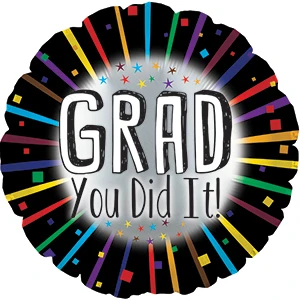 17" Round Foil Balloon Grad You Did It Black/Multicolor Pkg/10