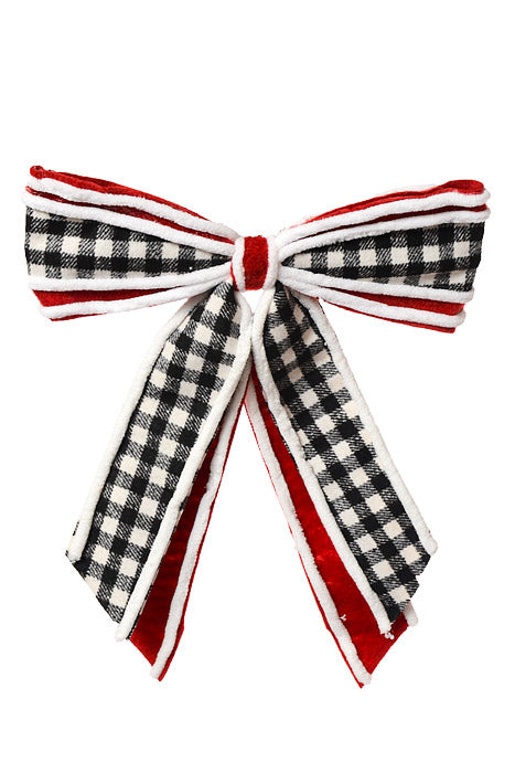 14" Check Wired Bow Ornament Black/White