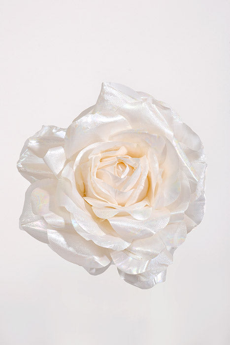 7" Shimmer Rose with Clip White
