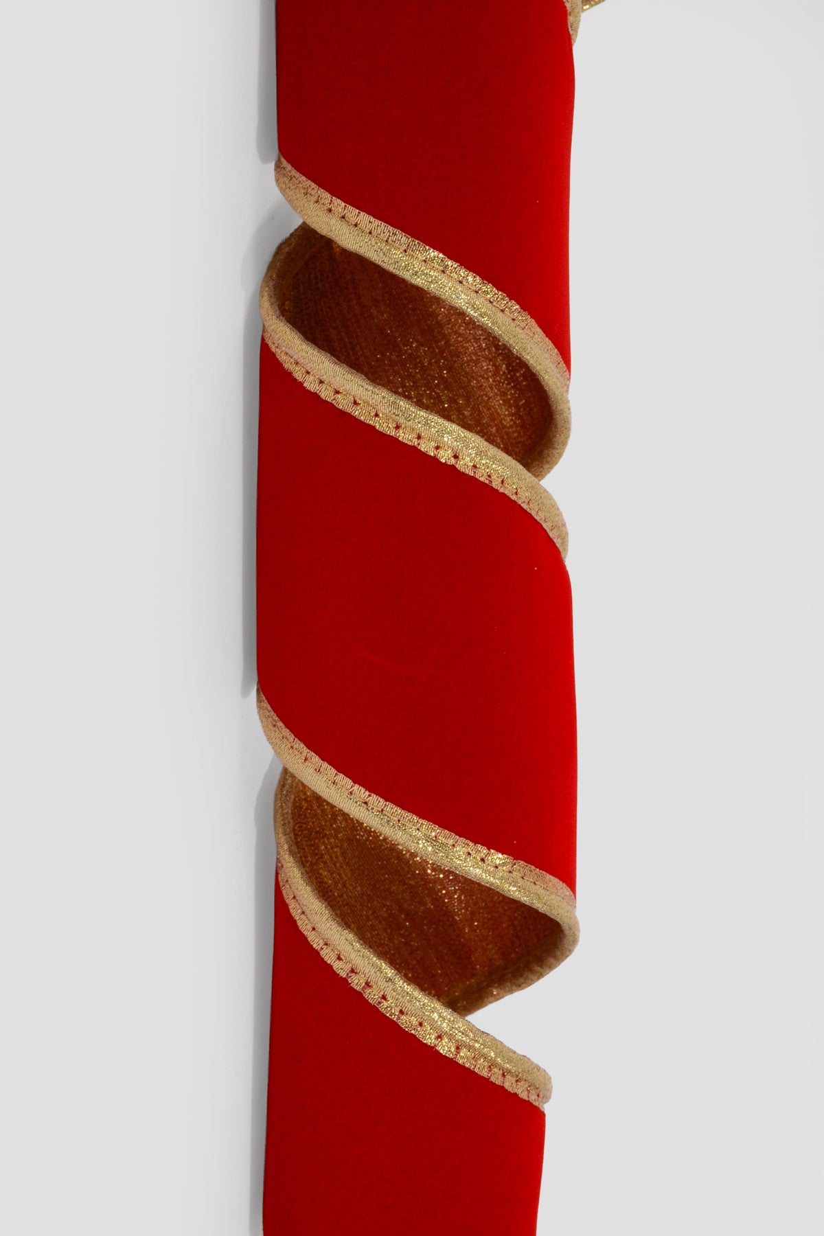 4" X 5Yds Wired Thick Flat Red Velvet/Puffy Edge Ribbon Gold Metallic Back